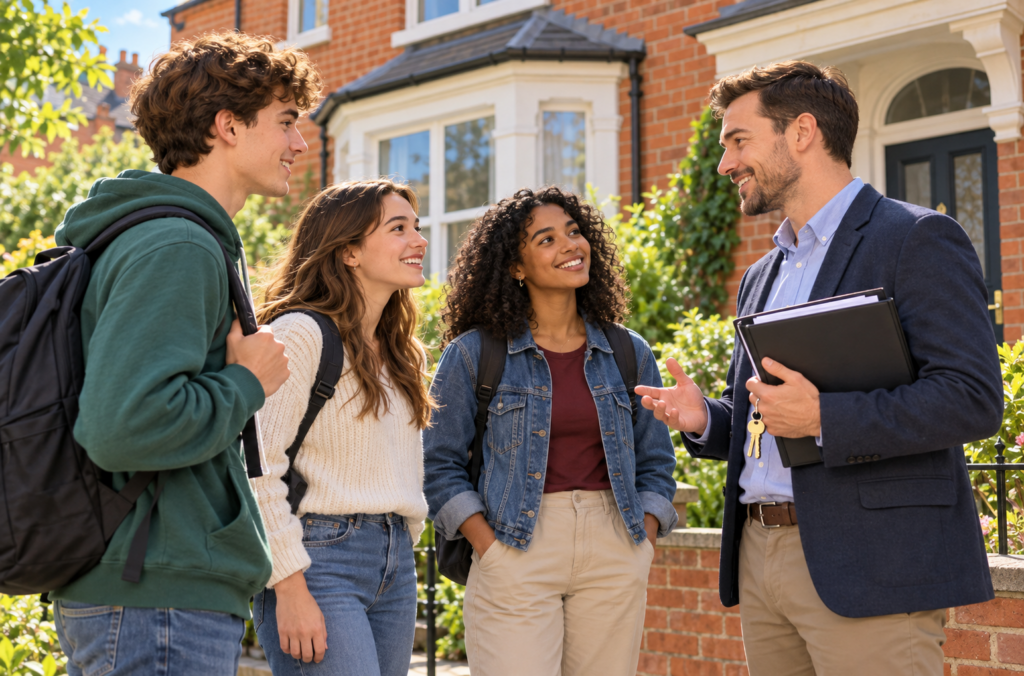 Students discuss a home reservation